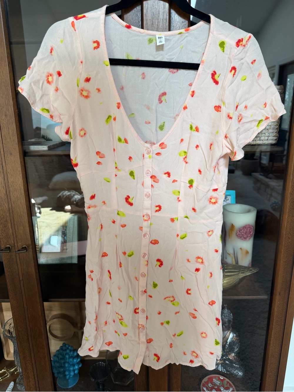 bp Light Pink Floral Button-Front Short Sleeve Dress